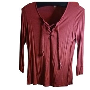 Democracy Women's Red Blouse with Lace-Up Neckline